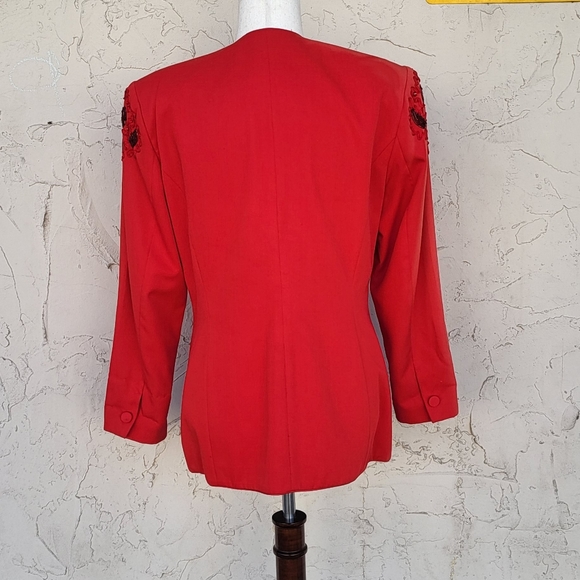 Vintage Red Beaded Paisley Blazer Jacket - Picture 5 of 13